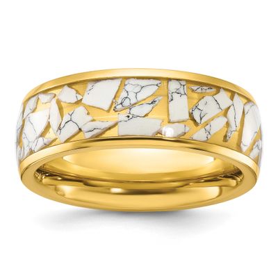 Yellow IP-plated with Ceramic Fragments Inlay 8mm Band Titanium Polished, TB527-11.5, 196904298268