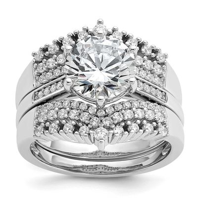Cheryl M Polished Fancy CZ with Two 3-Row Bands Ring Set Sterling Silver Rhodium-plated, QCM1744-7,