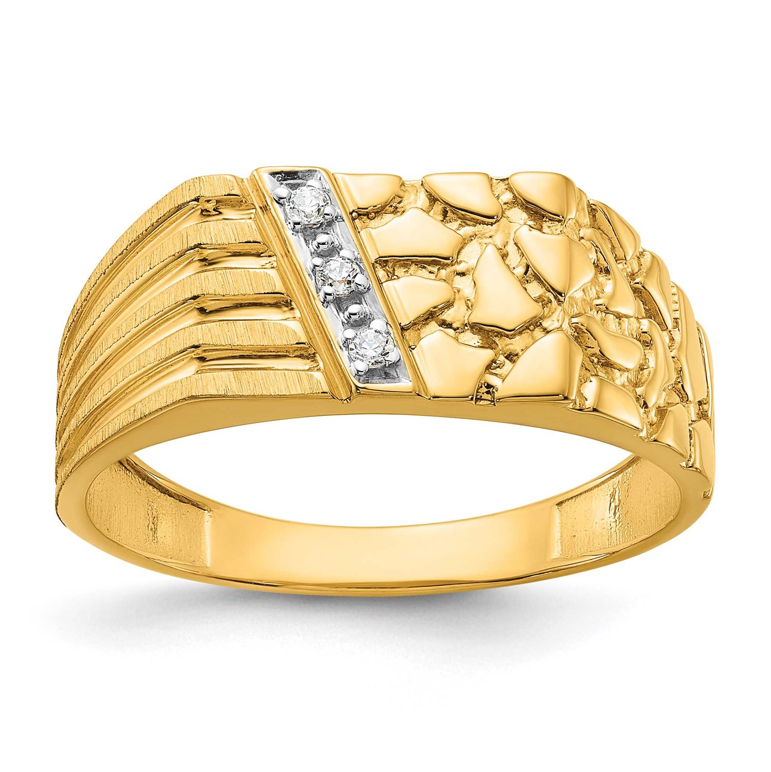 IBGoodman Men&#39;s Nugget Texture &amp; Complete Lab Grown VS/SI FGH Diamond Ring 14k Gold, B56785-4YLG, 1