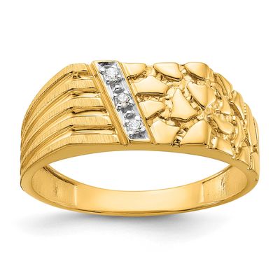 IBGoodman Men&#39;s Nugget Texture &amp; Complete Lab Grown VS/SI FGH Diamond Ring 14k Gold, B56785-4YLG, 1