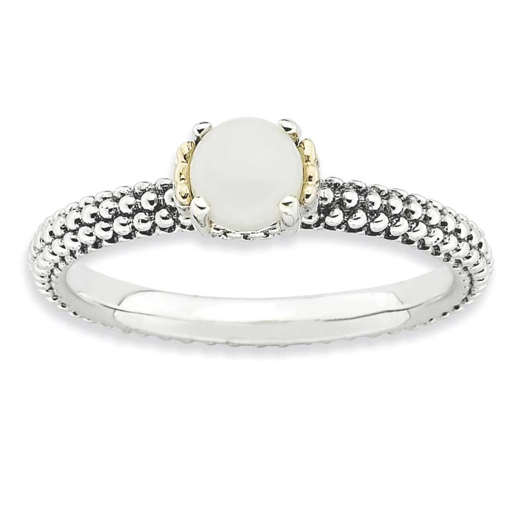 White Agate Antiqued Ring Sterling Silver &amp; 14k, QSK853-7, 886774182308