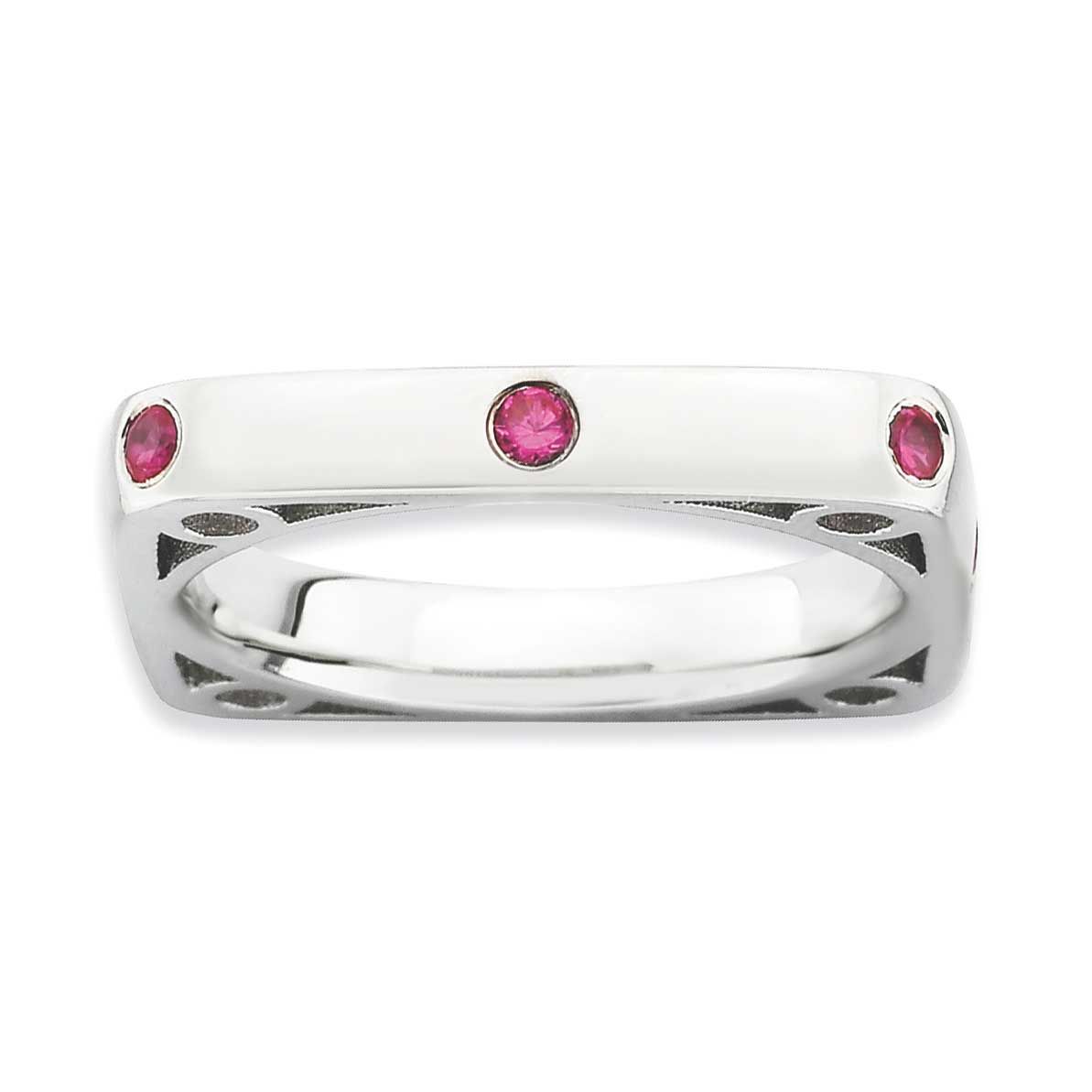 Created Ruby Square Ring Sterling Silver Polished, QSK586-5, 886774172859