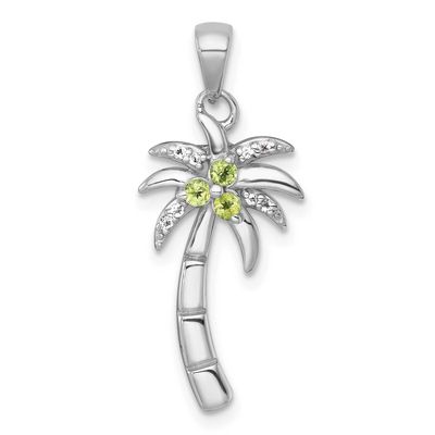 Polished and Grooved Peridot and White Topaz Palm Tree Pendant Sterling Silver Rhodium-plated, QP59
