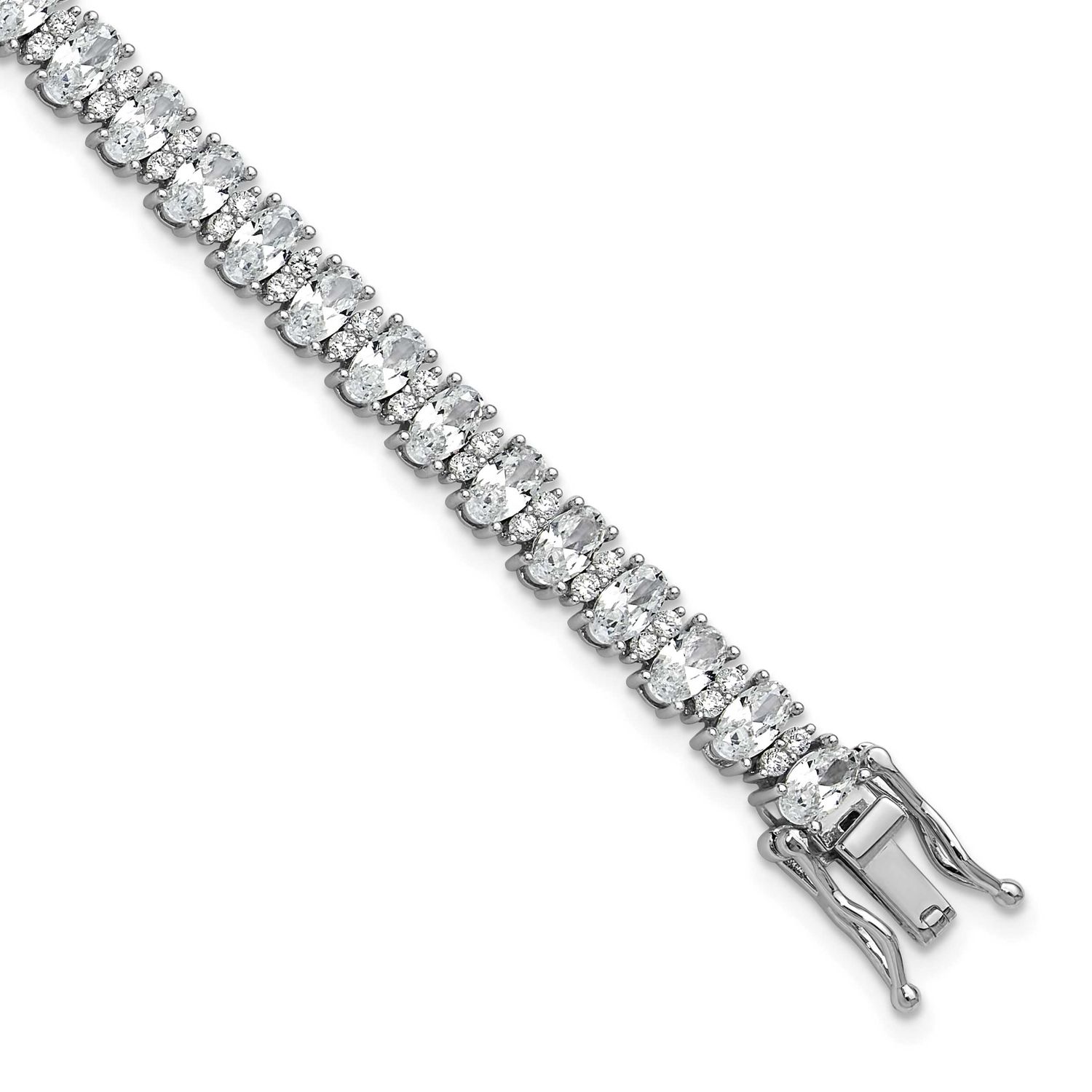 Cheryl M Fancy Oval CZ Bracelet Sterling Silver Rhodium-plated, QCM1672-7.25, 196904276914