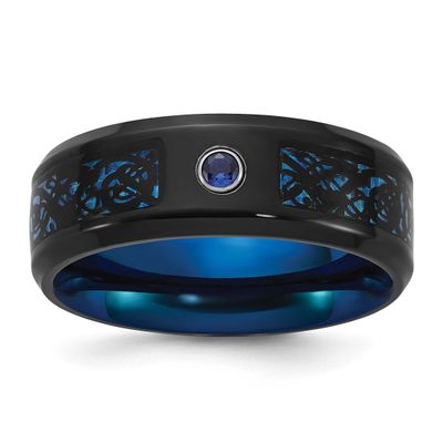 Black and Blue IP-plated with CZ Carbon Fiber Inlay in Clear Epoxy 8mm Band Stainless Steel Polishe