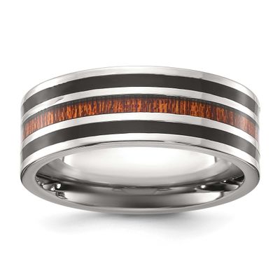 Black Resin and Wood Inlay 8mm Band Titanium Polished, TB538-11.5, 196904296974