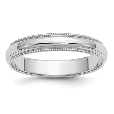 4mm Half Round Milgrain Ring Sterling Silver Rhodium-plated, QWM040RH-7.5,