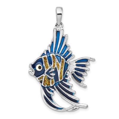De-Ani Polished Enameled Angelfish Pendant Sterling Silver Rhodium-plated, QC9781, 637218145287