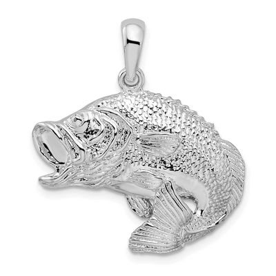 De-Ani Polished Jumping Bass Fish Pendant Sterling Silver Rhodium-plated, QC9857, 637218146291