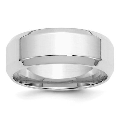 8mm Bevel Edge Ring Sterling Silver Rhodium-plated, QBEC080RH-4.5,