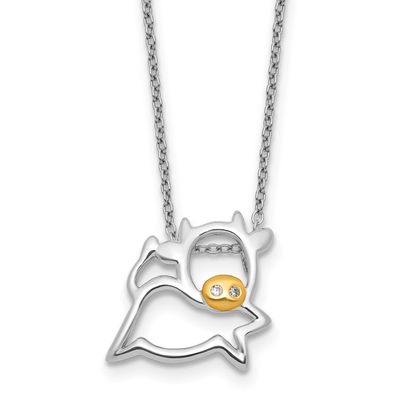 Cheryl M and Gold-plated Polished CZ Cow 16 Inch with 2 Inch Extension Necklace Sterling Silver Rho