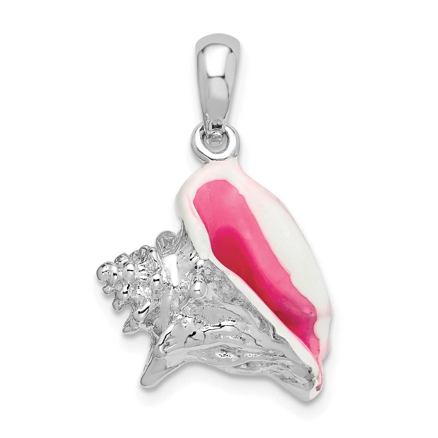 De-Ani Enameled Medium Conch Shell Pendant Sterling Silver Rhodium-plated, QC10697, 637218147281