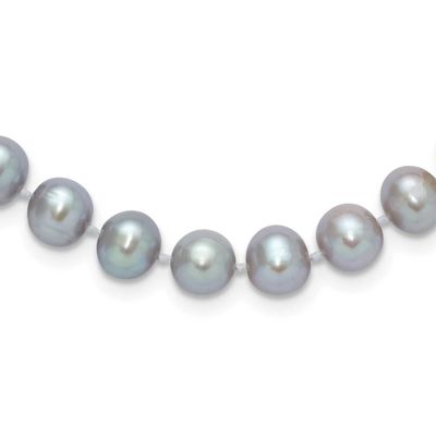 7-8mm Grey Near Round Freshwater Cultured Pearl 16 inch Necklace 14k White Gold, XFW818-16,