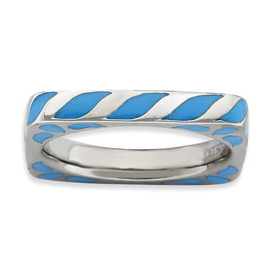 Blue Enameled Square Ring Sterling Silver Polished, QSK590-7, 886774219042