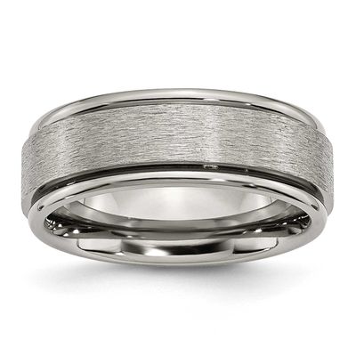 8mm Ridged Edge Band Titanium Brushed Center, TB43-15, 883957815268