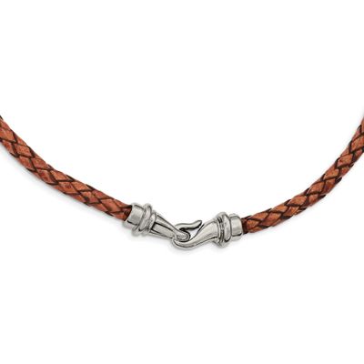 Woven Brown Leather 19.5 inch Necklace Stainless Steel Polished, SRN1803-19.5, 191101471797