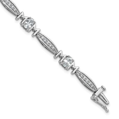 Cheryl M Polished CZ Mom with Safety Clasp Bracelet Sterling Silver Rhodium-plated, QCM1776-7.5, 19