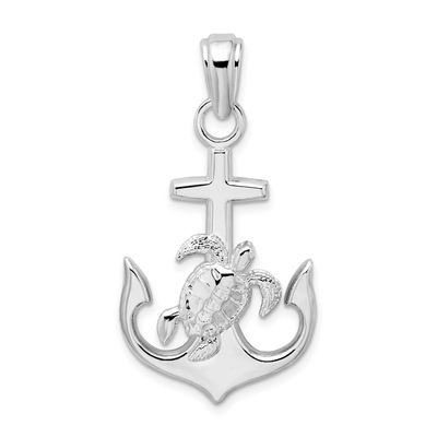De-Ani Polished Anchor with Sea Turtle Pendant Sterling Silver Rhodium-plated, QC10442, 637218179930