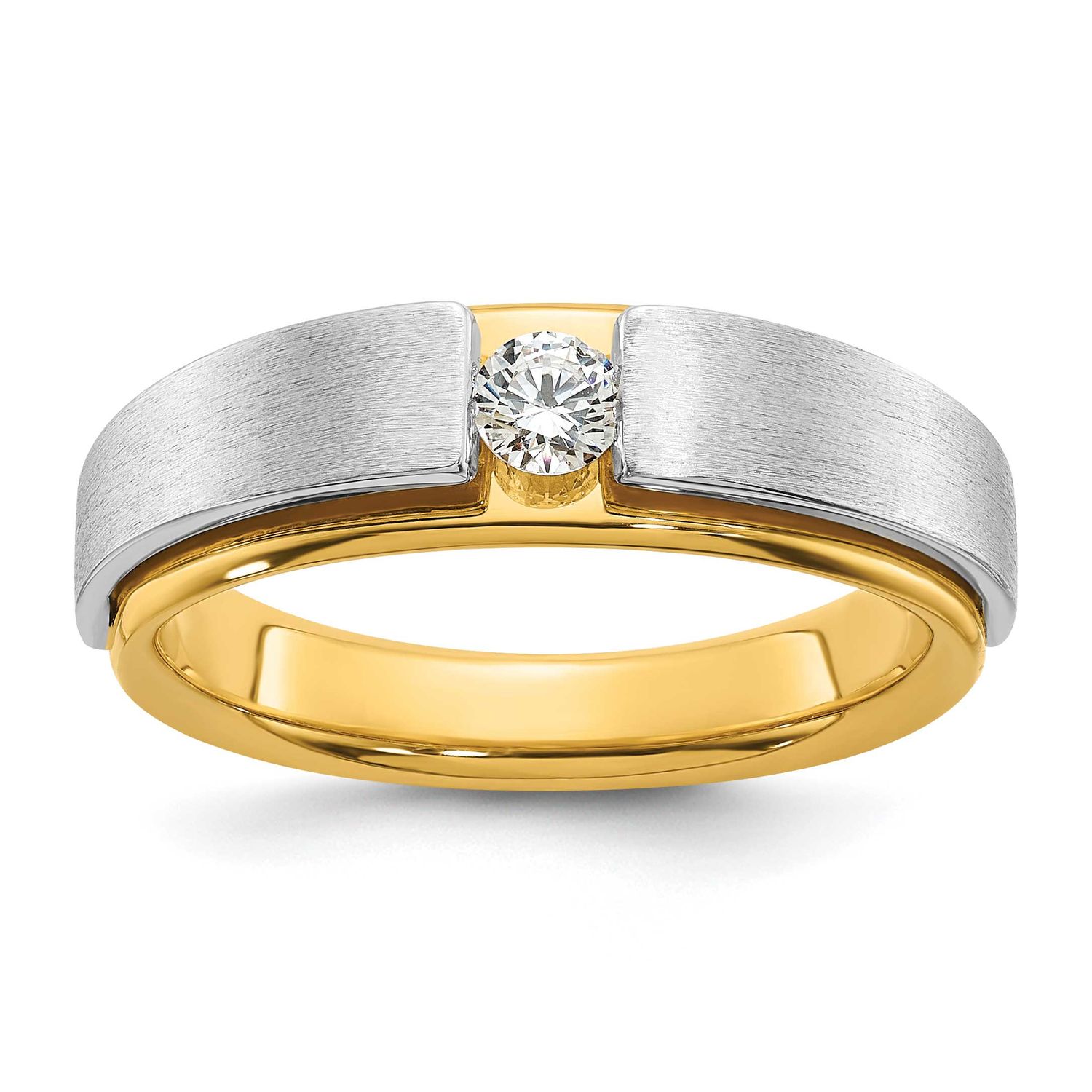 IBGoodman Men&#39;s Polished and Satin 1/5 Carat Lab Grown Diamond Solitaire Ring 14k Two-tone Gold, B9