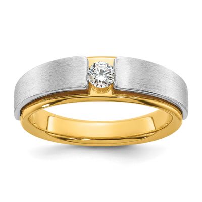 IBGoodman Men&#39;s Polished and Satin 1/5 Carat Lab Grown Diamond Solitaire Ring 14k Two-tone Gold, B9