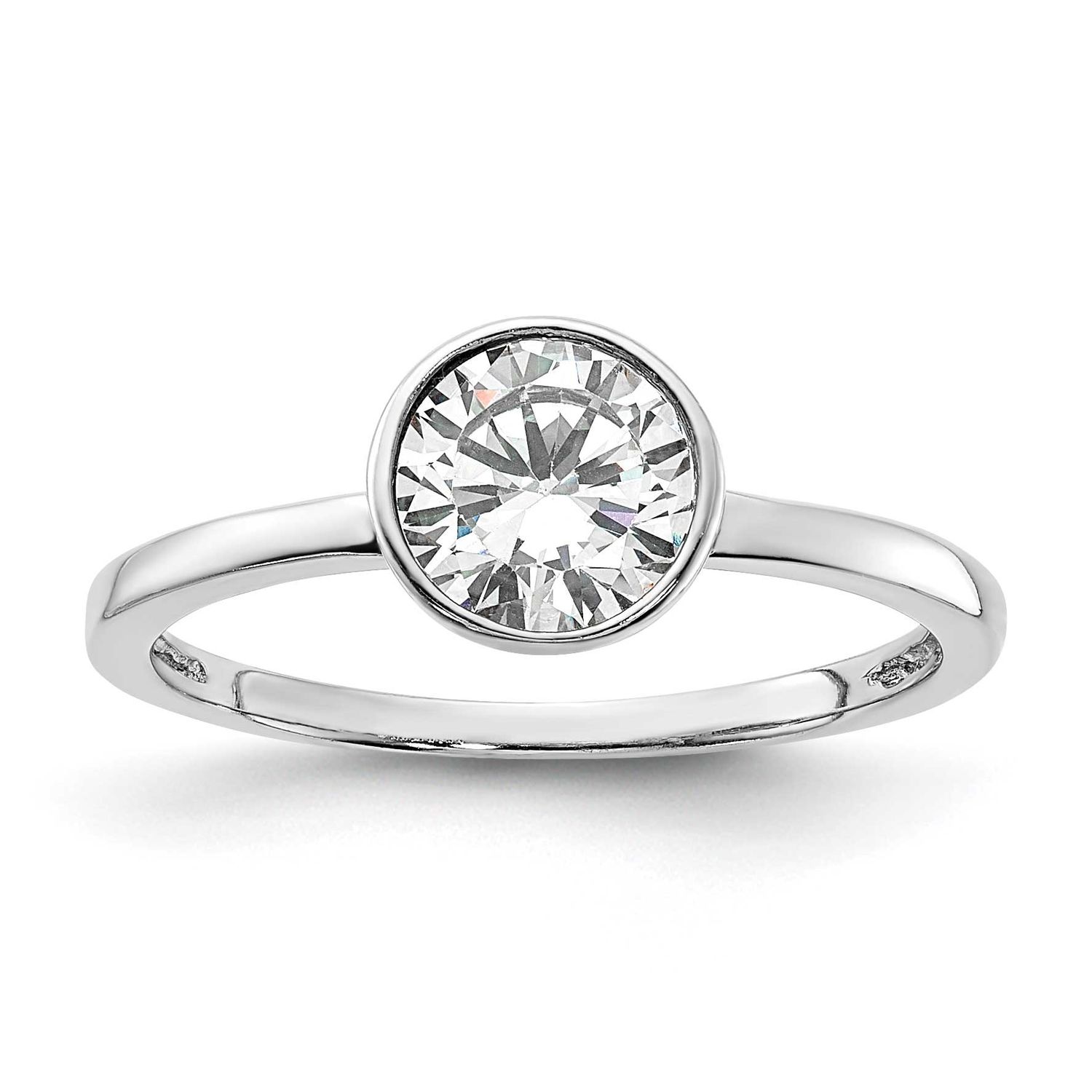 Cheryl M Polished Bezel Set CZ Ring Sterling Silver Rhodium-plated, QCM1945-8,