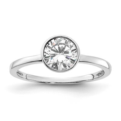 Cheryl M Polished Bezel Set CZ Ring Sterling Silver Rhodium-plated, QCM1945-8,
