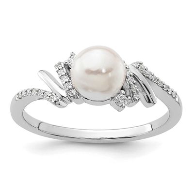 Polished Diamond and Pearl Fashion Ring 14k White Gold, RM10193-010-WAA,