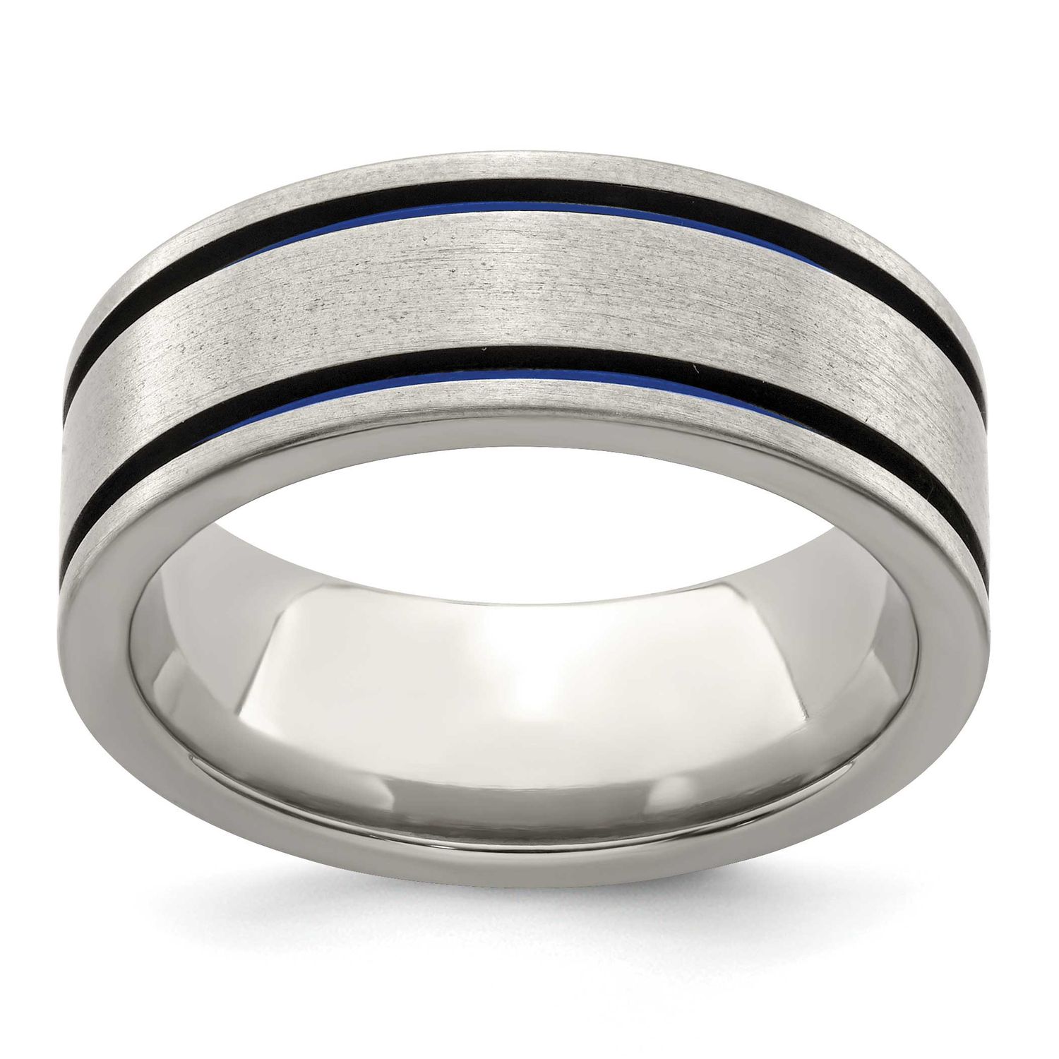 Edward Mirell with Blue Anodized Double Groove Flat 8mm Band Titanium Brushed, EMR218-12.5, 8867742