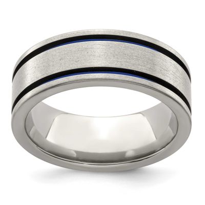 Edward Mirell with Blue Anodized Double Groove Flat 8mm Band Titanium Brushed, EMR218-12.5, 8867742
