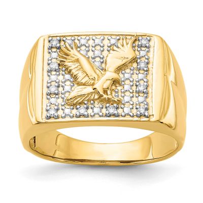 Rhodium Men&#39;s .10ct Diamond Eagle Ring 14k Gold, X19,