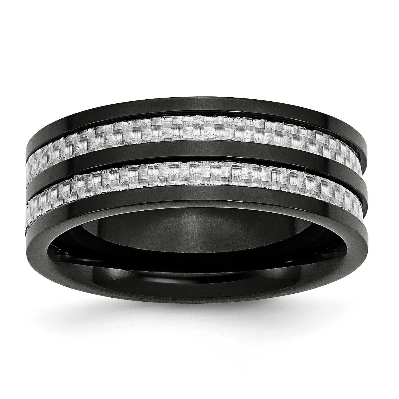 Black IP-plated with Grey Carbon Fiber Inlay 8mm Band Titanium Polished, TB254-11, 886774050003