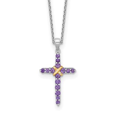 Shey Couture with 14k -X- Accent Round Amethyst Cross 18 inch with 2 inch Extension Necklace Sterli