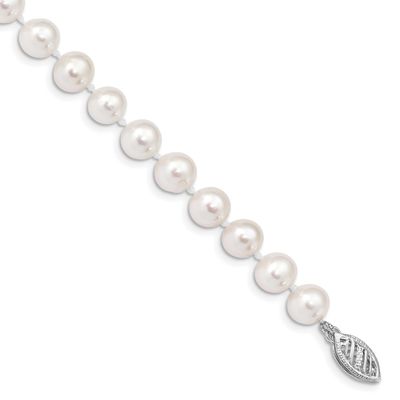 6-7mm White Near Round Freshwater Cultured Pearl 8.25 inch Bracelet 14k White Gold, WPN060W-8.25,