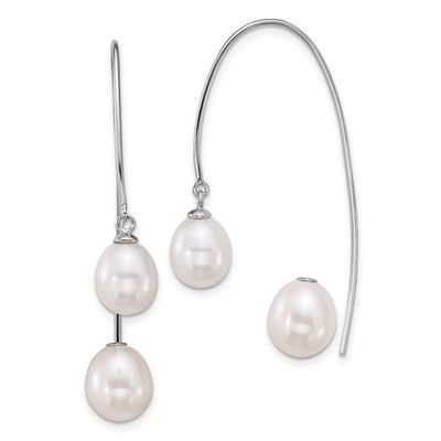 6-8mm and 8-9mm White Teardrop Freshwater Cultured Pearl Front and Back Threader Earrings Sterling
