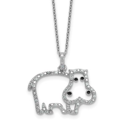 Cheryl M Polished and Enameled CZ Hippopotamus 16 Inch with 2 Inch Extension Necklace Sterling Silv