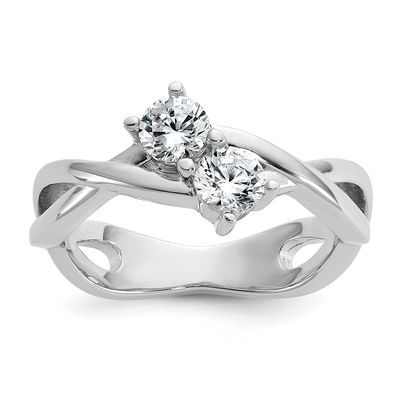 Cheryl M Polished and Crisscross Two Stone CZ Ring Sterling Silver Rhodium-plated, QCM1717-8, 19690