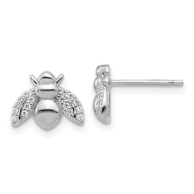 Cheryl M Polished CZ Bee Post Earrings Sterling Silver Rhodium-plated, QCM1789, 196904278017