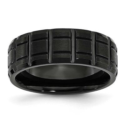 Black IP-plated 8mm Notched Band Titanium Brushed and Polished, TB354-12.5, 883957523286