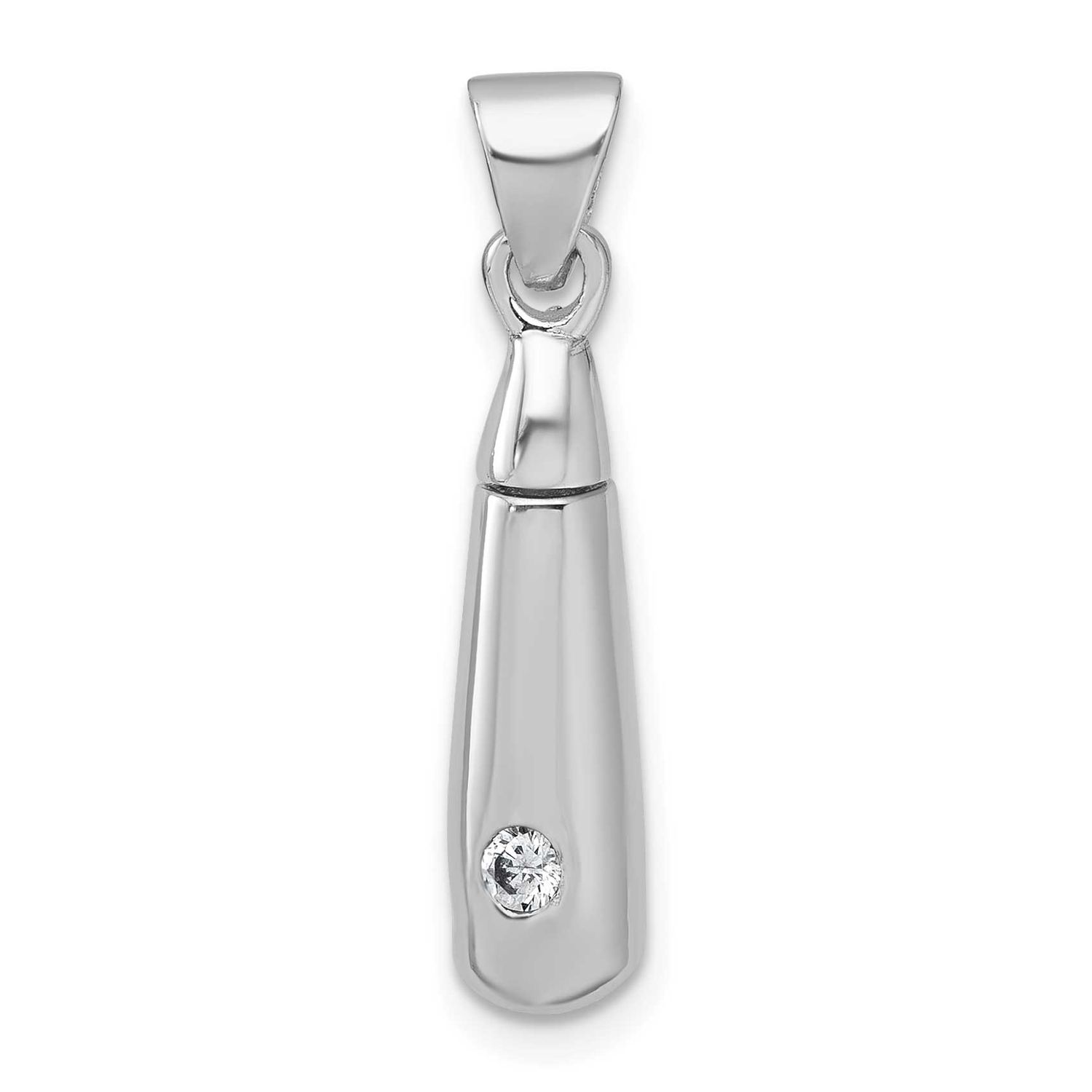 Polished CZ Ash Holder Pendant Sterling Silver Rhodium-plated, QC11533,