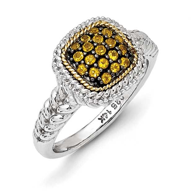 14k and Black Rhodium Citrine Ring Sterling Silver, QTC1110-7,