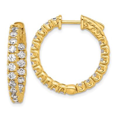 Gold-tone Flash Gold-plated 2.5mm CZ 38 Stone In and Out Hinged Hoop Earrings Sterling Silver, QE79