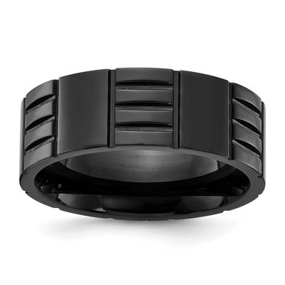 Black IP-plated Grooved 8mm Band Stainless Steel Polished, SR734-8.5, 196904250846