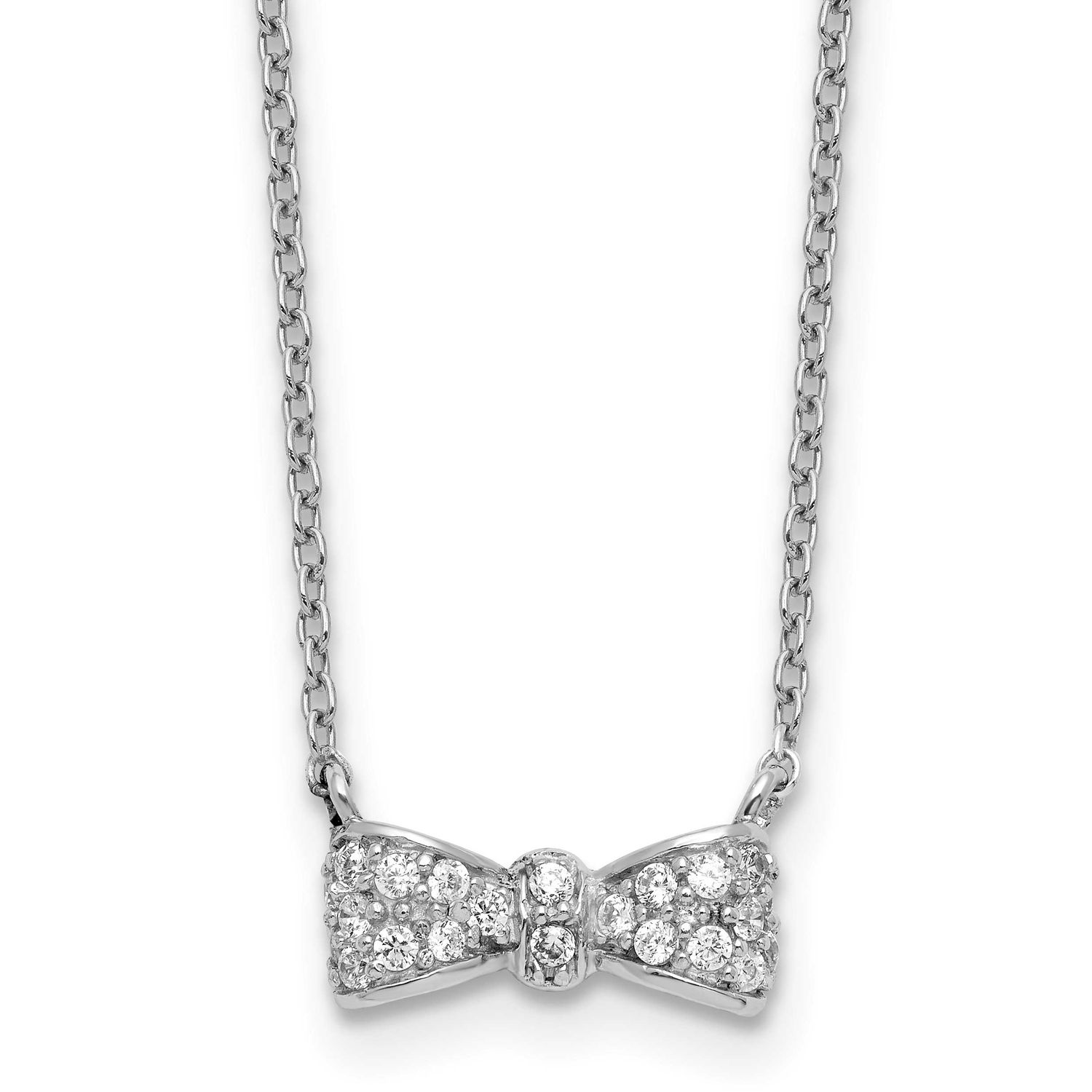 Cheryl M Polished CZ Bow 16 Inch with 2 Inch Extension Necklace Sterling Silver Rhodium-plated, QCM