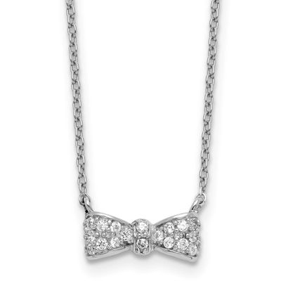 Cheryl M Polished CZ Bow 16 Inch with 2 Inch Extension Necklace Sterling Silver Rhodium-plated, QCM