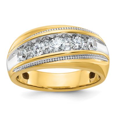 IBGoodman with White Rhodium Men&#39;s Polished and Milgrain 1 Carat Lab Grown Diamond Ring 14k Gold, B