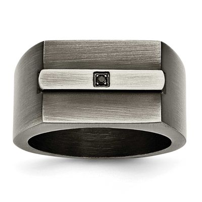 Antiqued and Brushed with Black CZ Signet Ring Stainless Steel, SR381-9, 191101020407