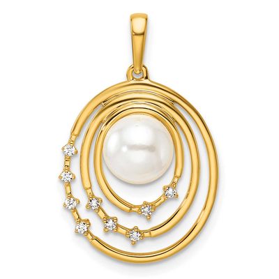 Diamond and Pearl Ovals Pendant 14k Gold Polished, PM10174-007-YAA,