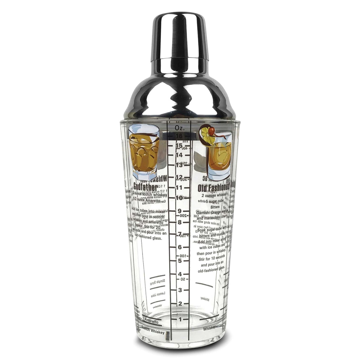 16 ounce Whiskey Recipes Printed Glass Cocktail Shaker , GM22650, 788089152390