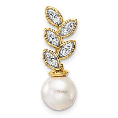 Diamond and Pearl Leaf Chain Slide 14k Gold Polished, PM10182-008-YAA,