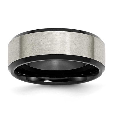 Black IP-plated 8mm Beveled Edge Band Titanium Brushed Center, TB230-9, 883957800806